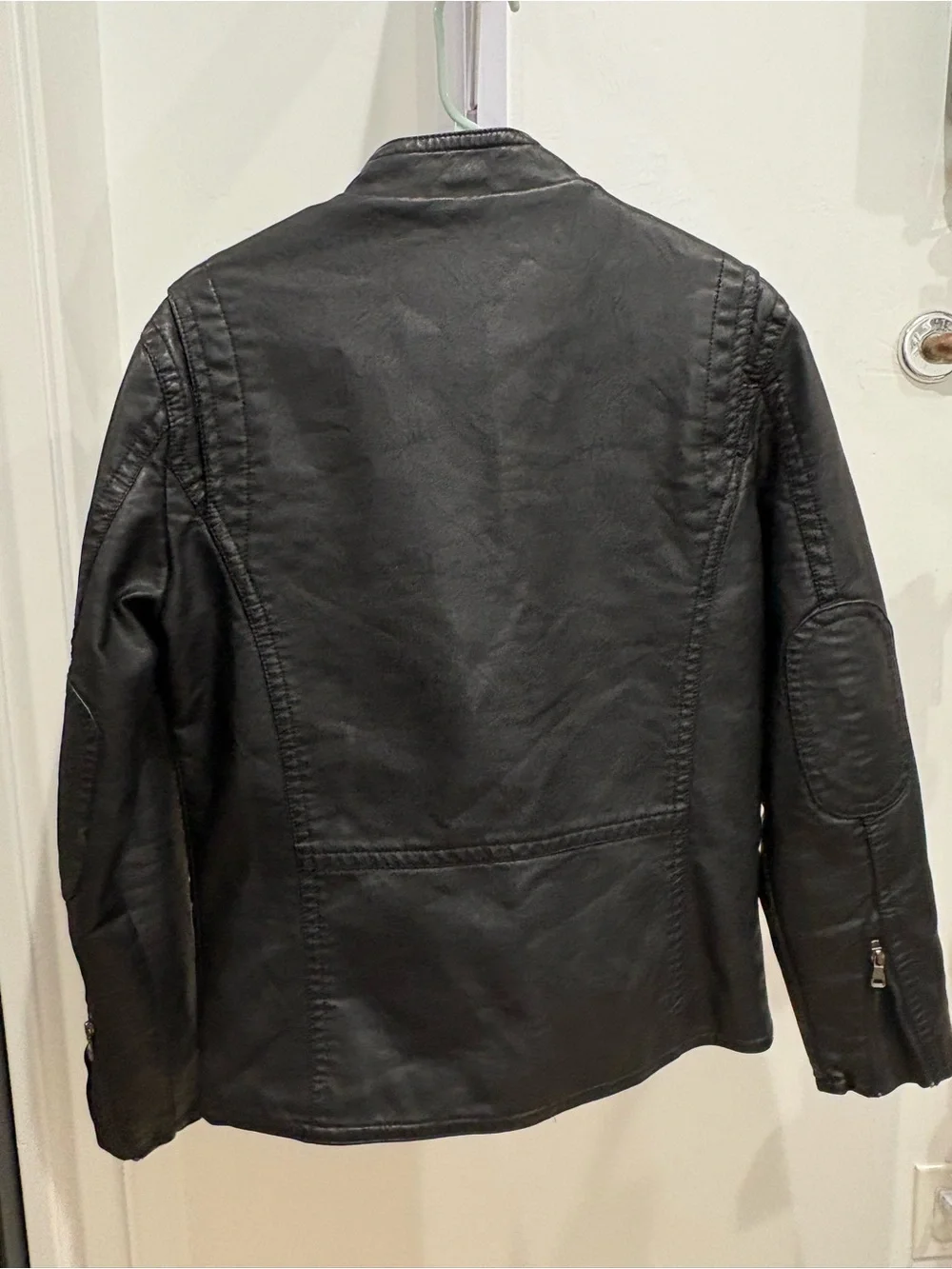 Pronto Uomo Black Faux Leather Zip-Up Moto Jacket